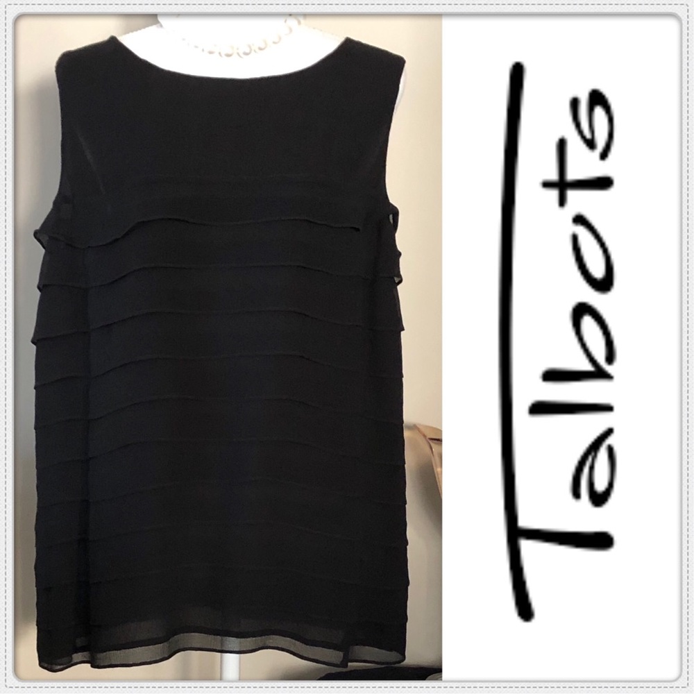 NBW BLACK TALBOTS 100% SILK TIERD/LAYERED WOMEN’s SHELL in 12W.